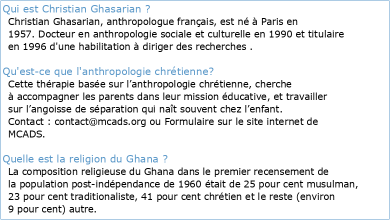 Introduction à l'anthropologie du religieux Christian Ghasarian