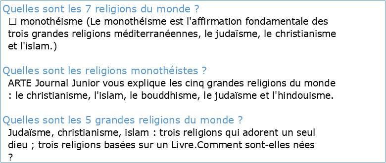 les religions monothéistes (culture humaniste : histoire de France et