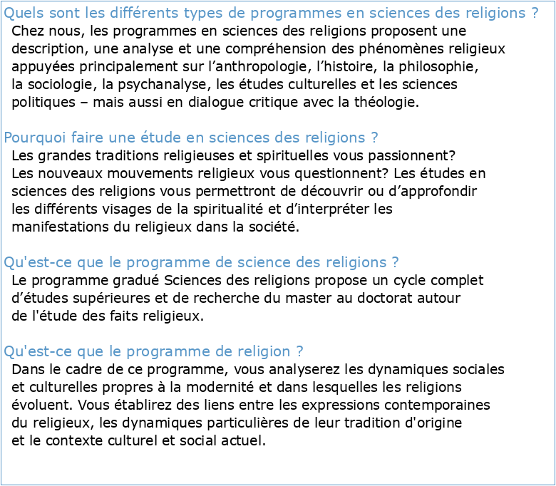 Programme d'études en sciences des religions dans le cadre