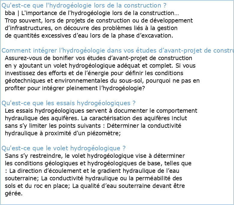 LES ÉTUDES HYDROGÉOLOGIQUES D'INFRASTRUCTURE