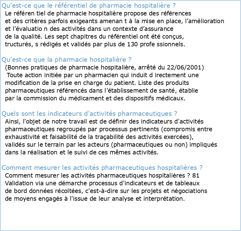 liste des indicateurs d'activité en pharmacie hospitalières