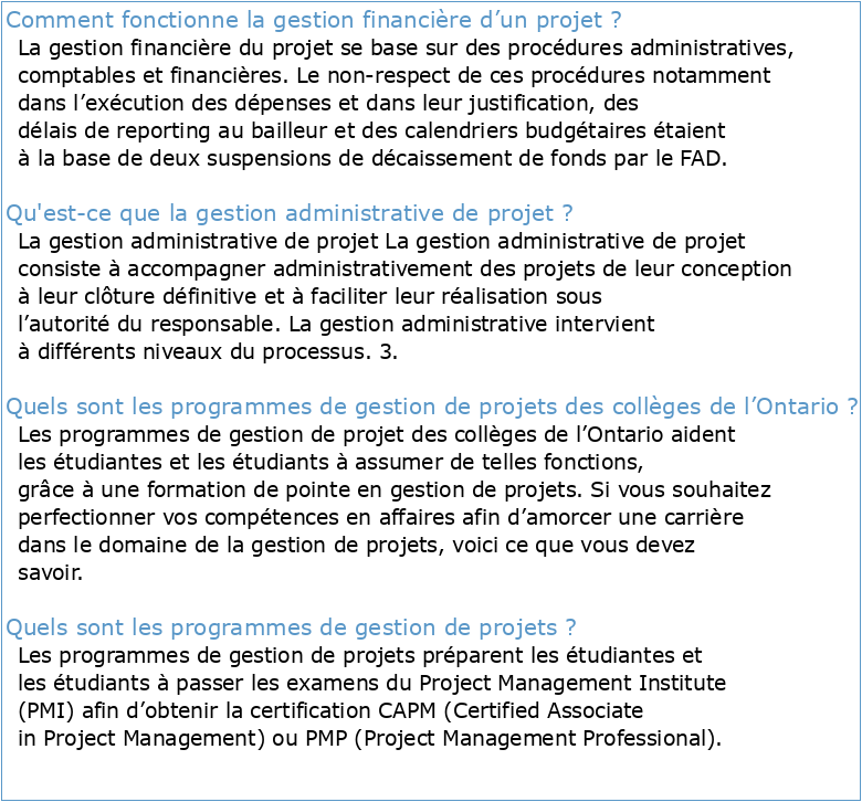 Gestion administrative et financière des projets/programmes