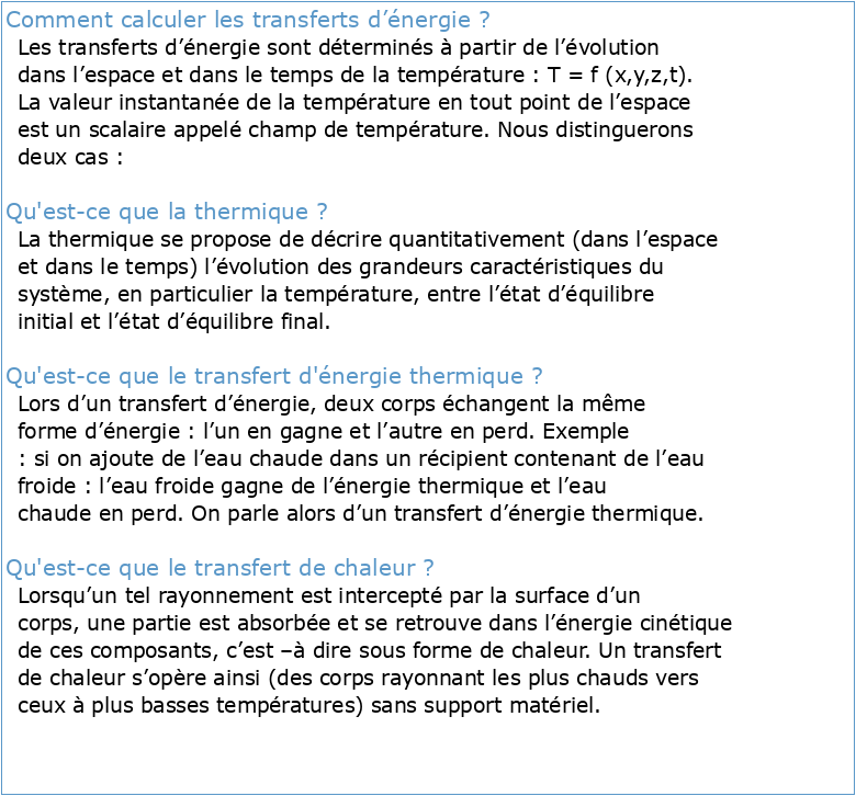 Chapitre 6 : Energie thermique et Transfert énergétique