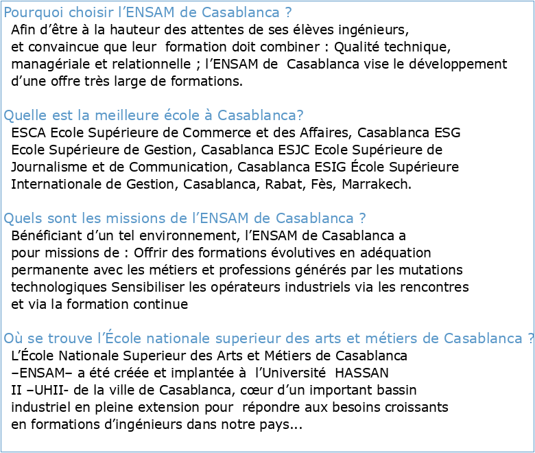Règlement des Etudes à L'ENSAM-Casablanca
