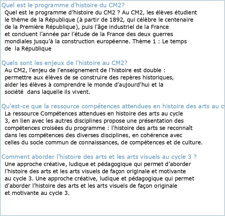 CM2 Cycle 3 Histoire des arts