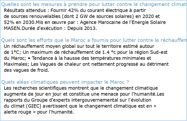 POLITIQUE DU CHANGEMENT CLIMATIQUE AU MAROC