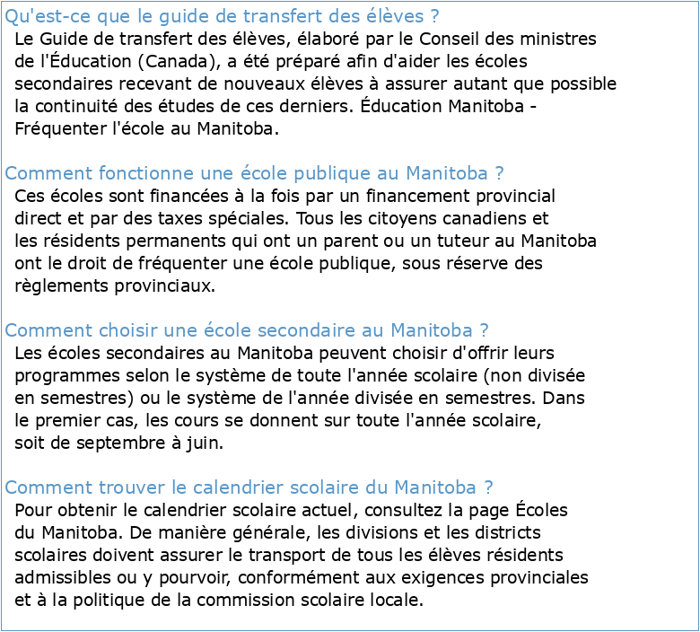 Guide de transfert des élèves Manitoba