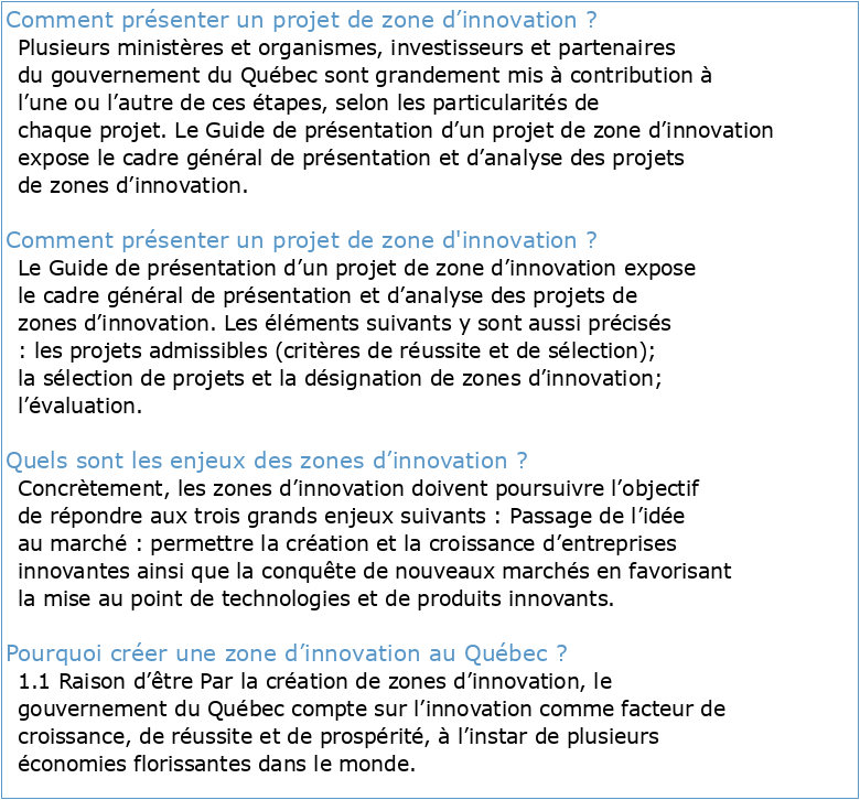 Guide de présentation d'un projet de zone d'innovation