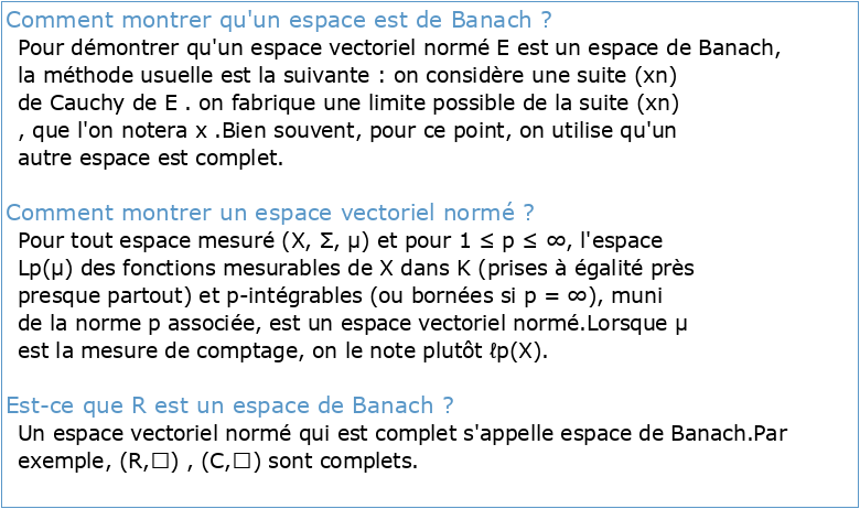 Espaces vectoriels normés et espaces de Banach