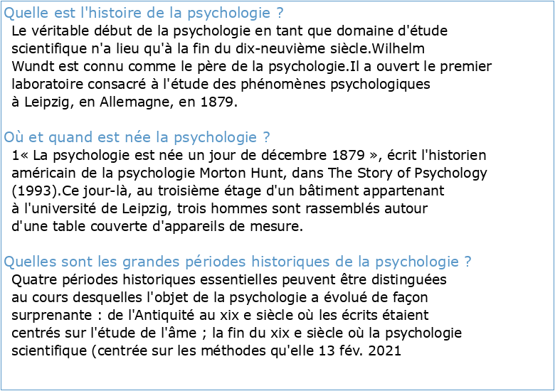 Histoire de la psychologie Présentation