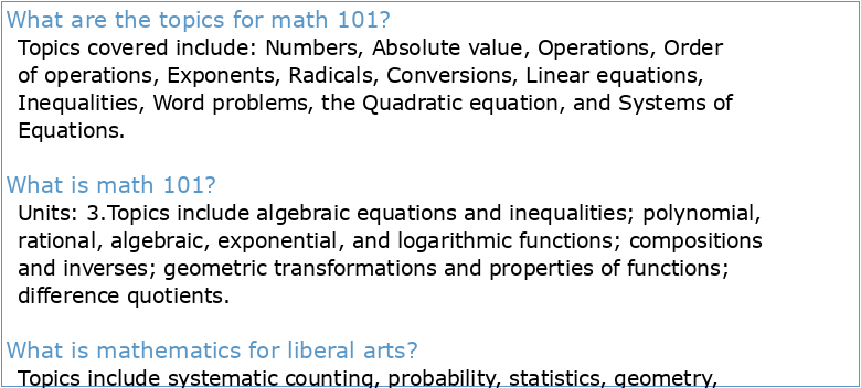Departmental Course Syllabus—MAT 101: Liberal Arts Mathematics I