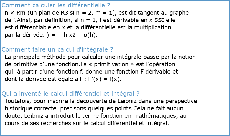Calcul Intégral et Différentiel