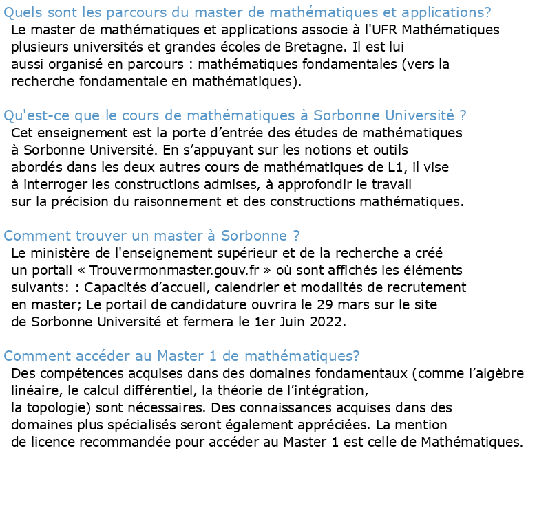 Master de Mathématiques – Sorbonne Université (M1)