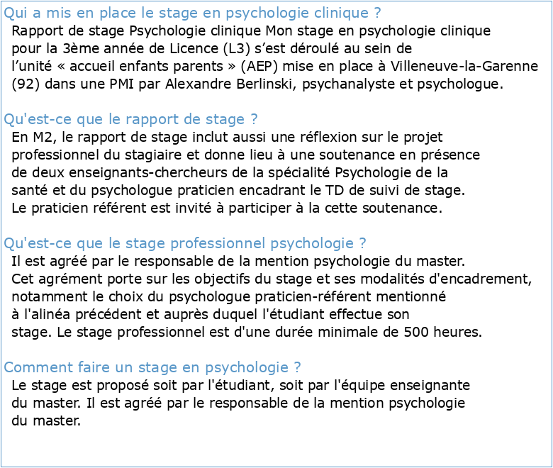 Rapport de stage Psychologie clinique