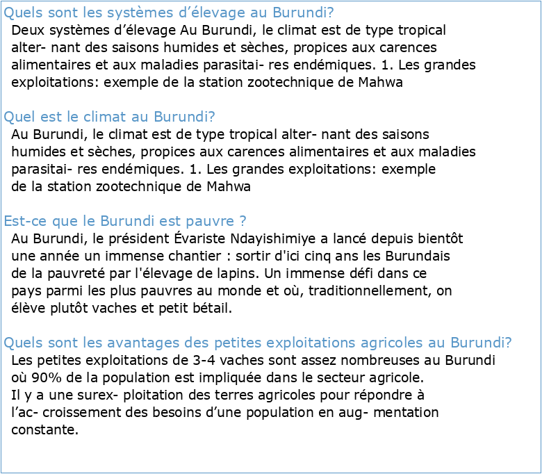 BURUNDI: un projet de l'élevage