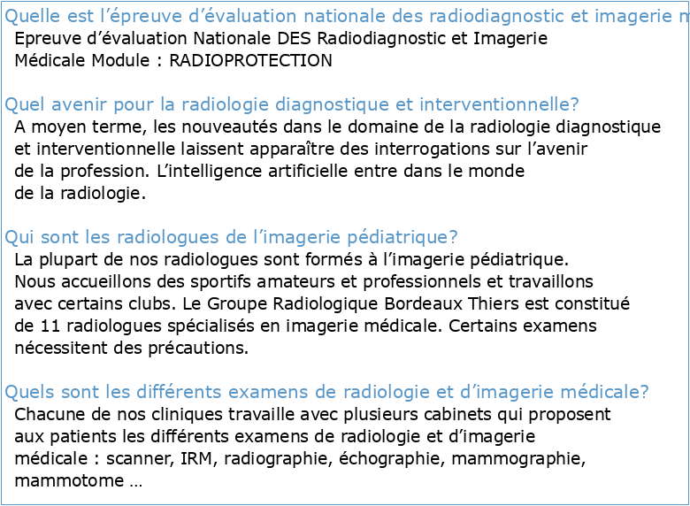 Epreuve d'évaluation Nationale DES Radiodiagnostic et Imagerie
