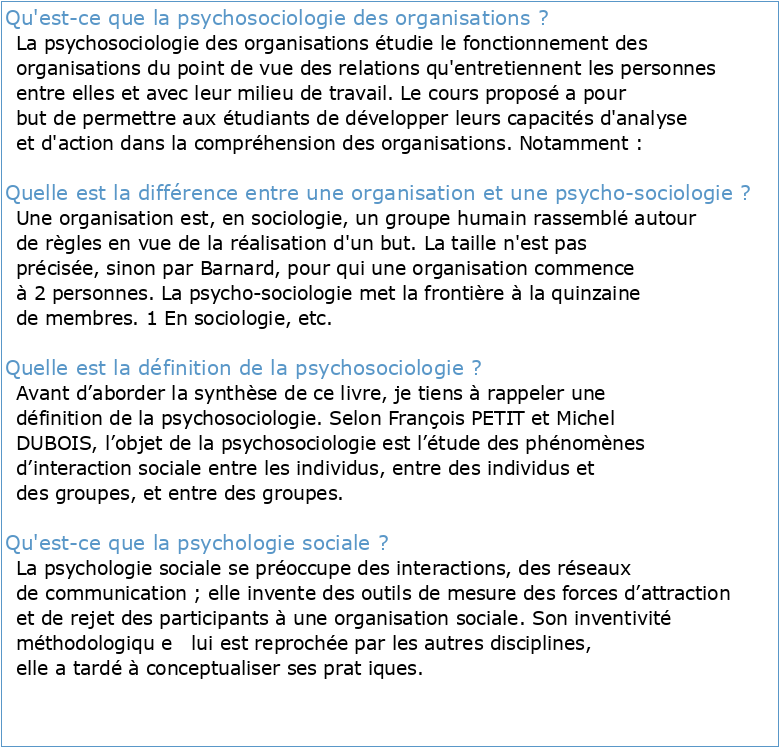 Cours de Psychosociologie DES ORGANISATIONS