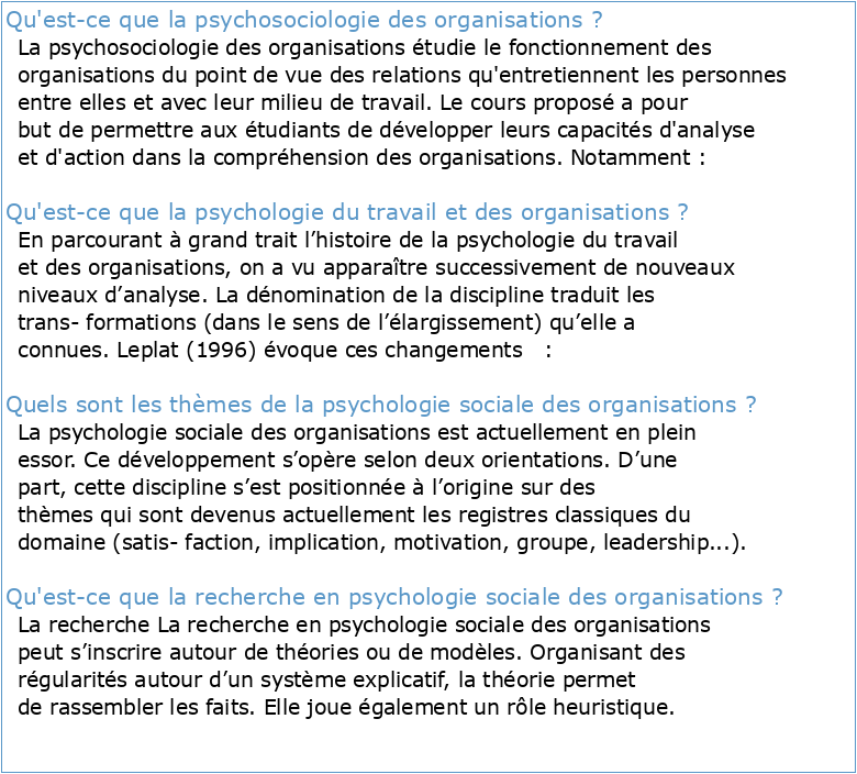 Psychosociologie des organisations