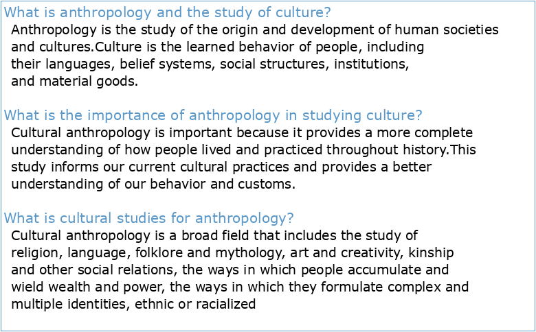 Anthropology and the Study of Culture