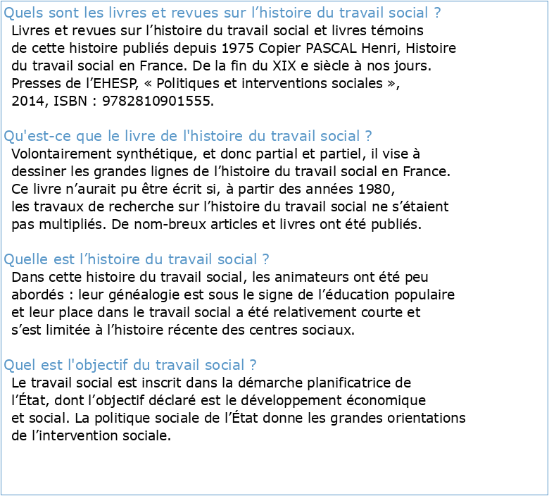 édition Histoire du travail social en France oiret Hs i