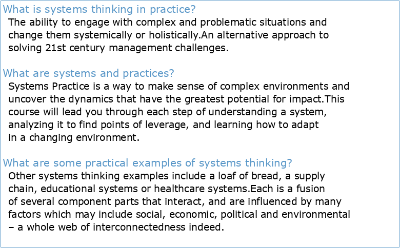 Systems Thinking and Practice