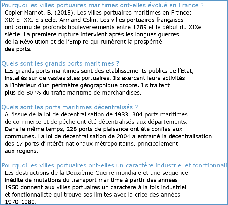Les villes portuaires maritimes en France
