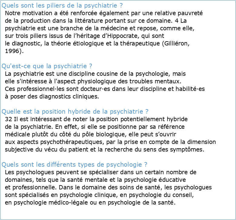 Psychiatrie psychothérapie et psychologie