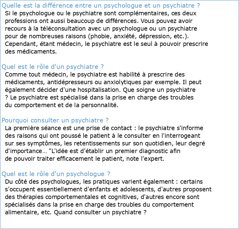 Quelle est la différence entre Psychiatre Psychologue