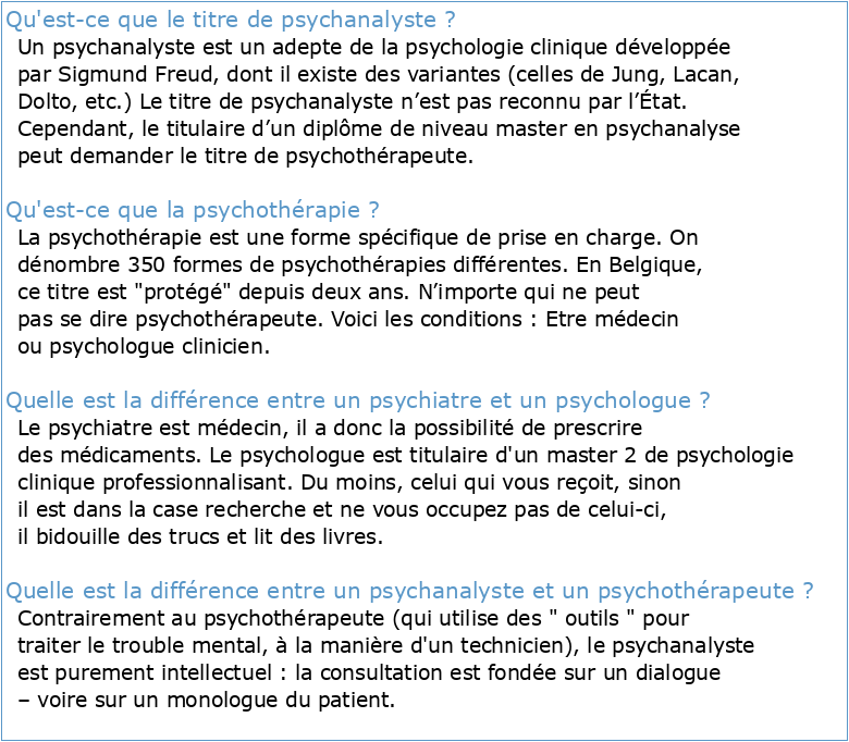 Psychiatre psychologue psychothérapeute psychanalyste Quelle