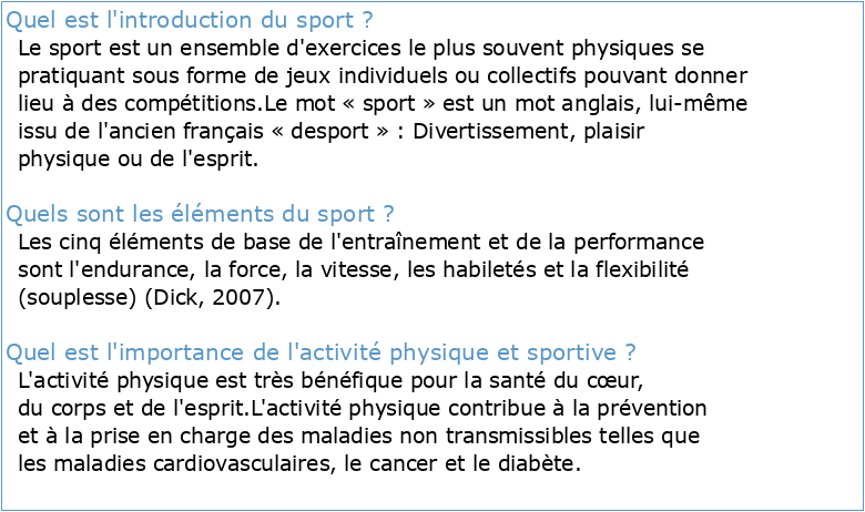 Introduction : le sport et l'activité physique éléments centraux de la