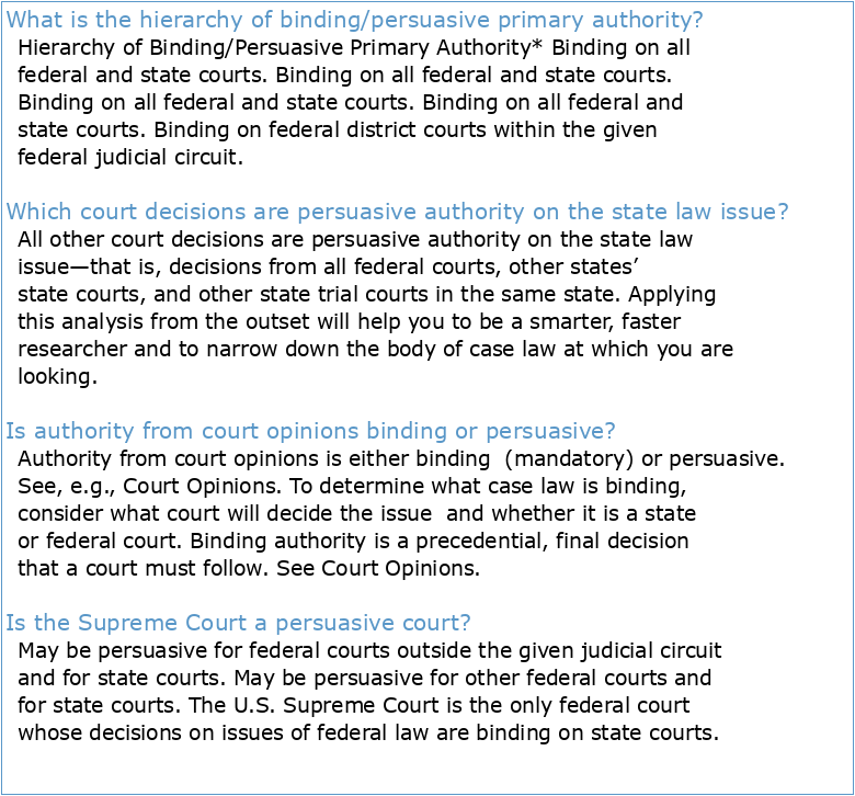 Federal Law Federal Courts and Binding and Persuasive Authority