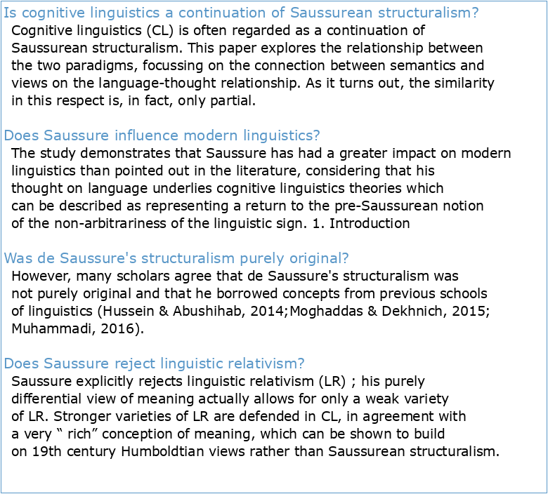 Saussurean structuralism and cognitive linguistics