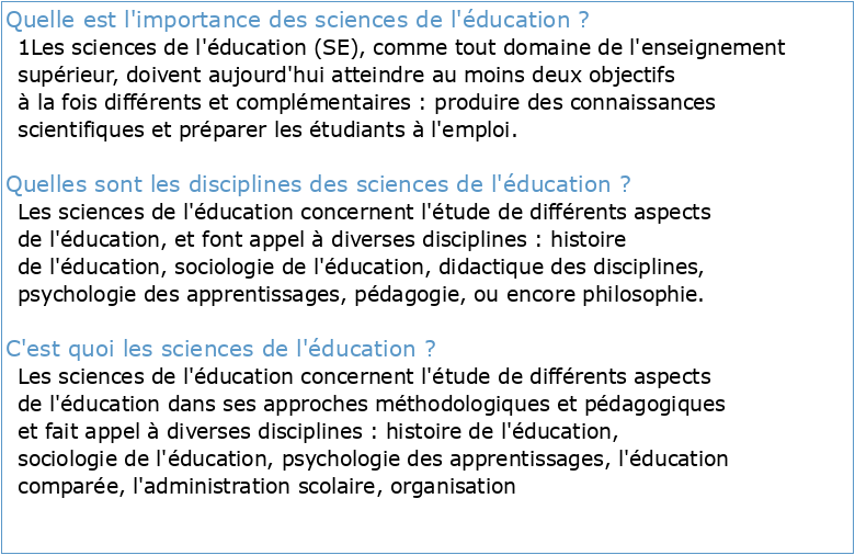 Les sciences de l'éducation une culture pluridisciplinaire
