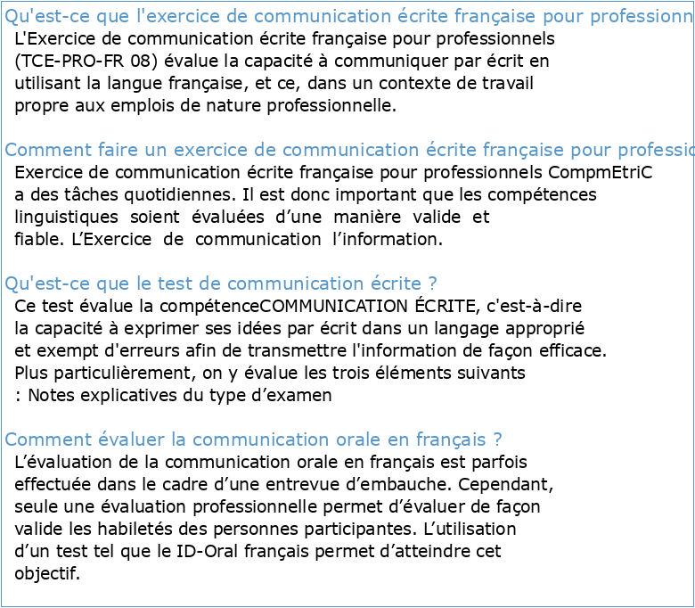 Exercice de communication écrite française pour professionnels