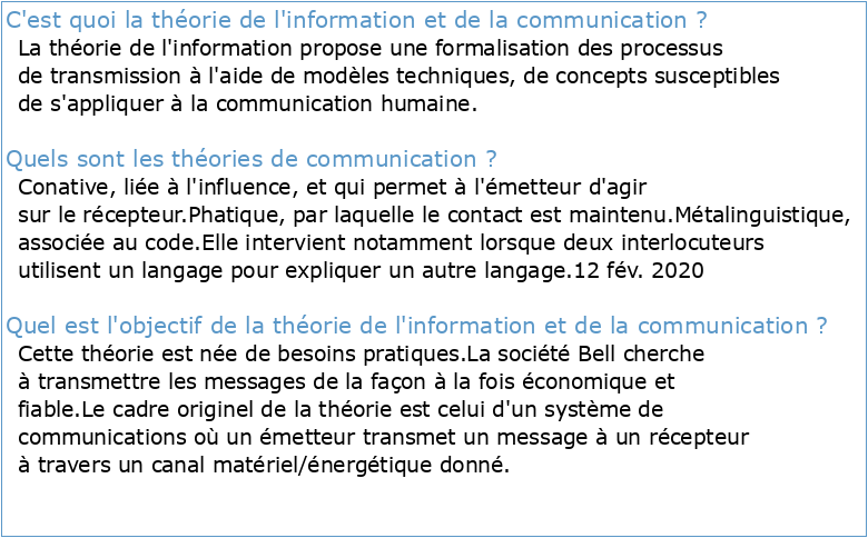 THEORIE DE L'INFORMATION ET PRINCIPES DE COMMUNICATION