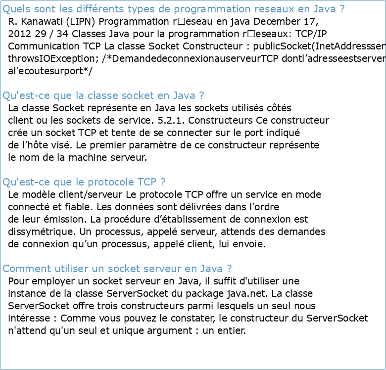 Programmation réseaux TP no 6 : Clients et Serveurs TCP en Java