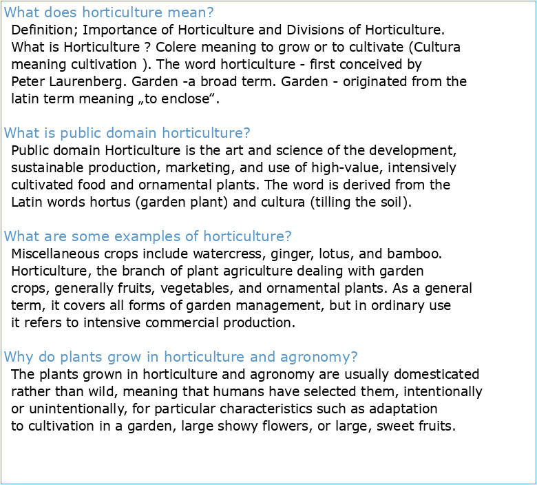 Definition; Importance of Horticulture and Divisions of