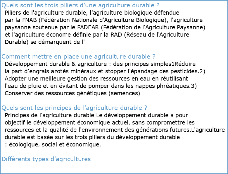 Dossier AGRICULTURE DURABLE