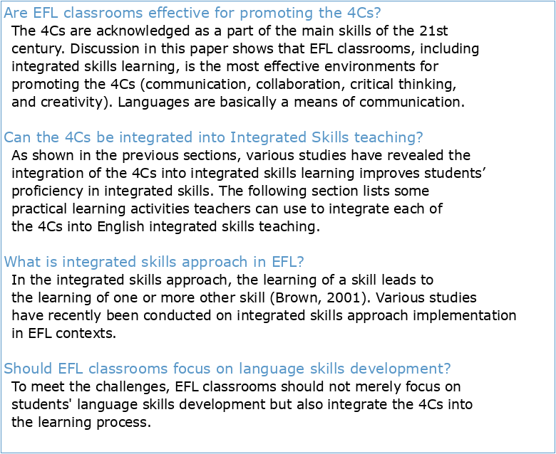 Integrating the 4Cs into EFL Integrated Skills Learning