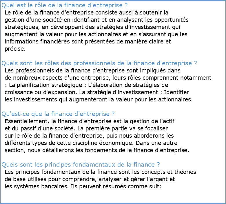 Finance D Entreprise 3e ACDL Essentiel Du Cour