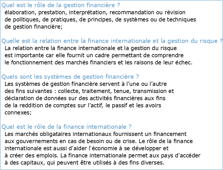 Gestion Financière et Finance Internationale