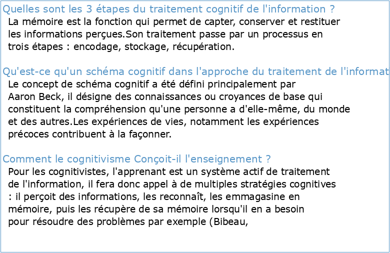 Cognitivisme / traitement de l'information