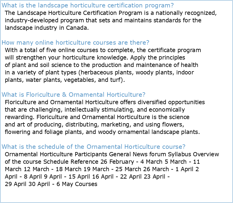 course title: horticulture floriculture and landscaping
