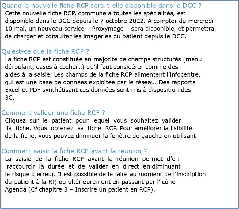 Première utilisation de la nouvelle fiche RCP commune dans le DCC