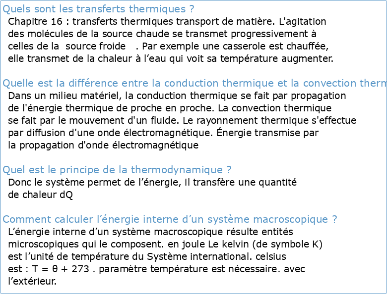 Chapitre 16 Transferts thermiques et bilans d'énergie