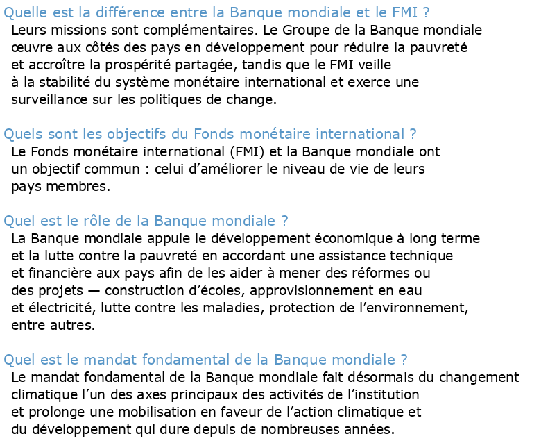la banque mondiale and fonds monetaire international