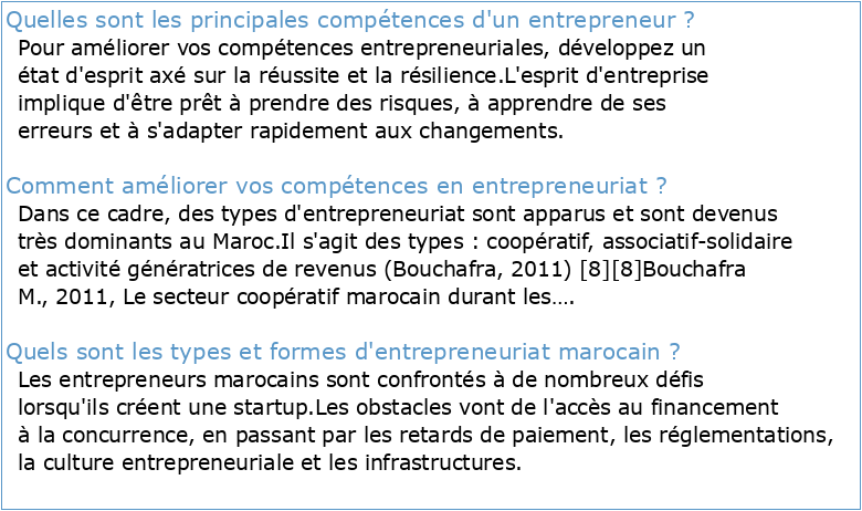 Les compétences de l'entrepreneur marocain : validation