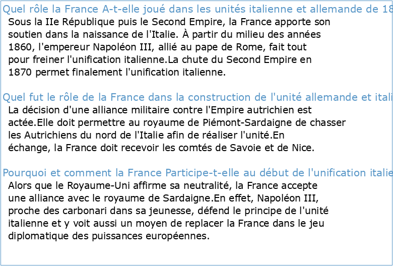 H5 : La France et la construction de nouveaux États lItalie et de l