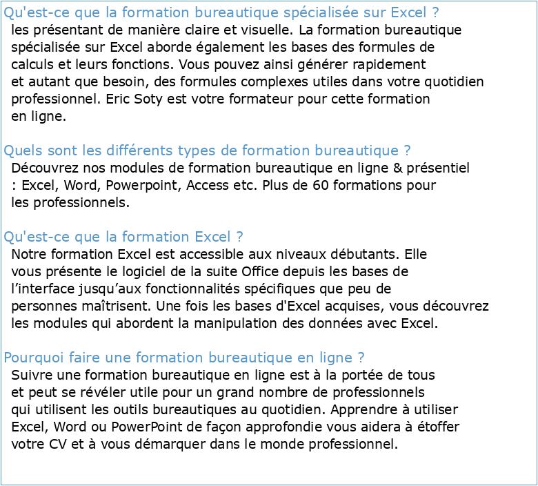 FORMATION BUREAUTIQUE Word Excel Powerpoint + passage