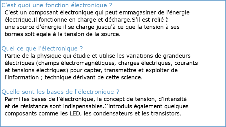 Cours d'électronique 2 : Les fonctions électroniques